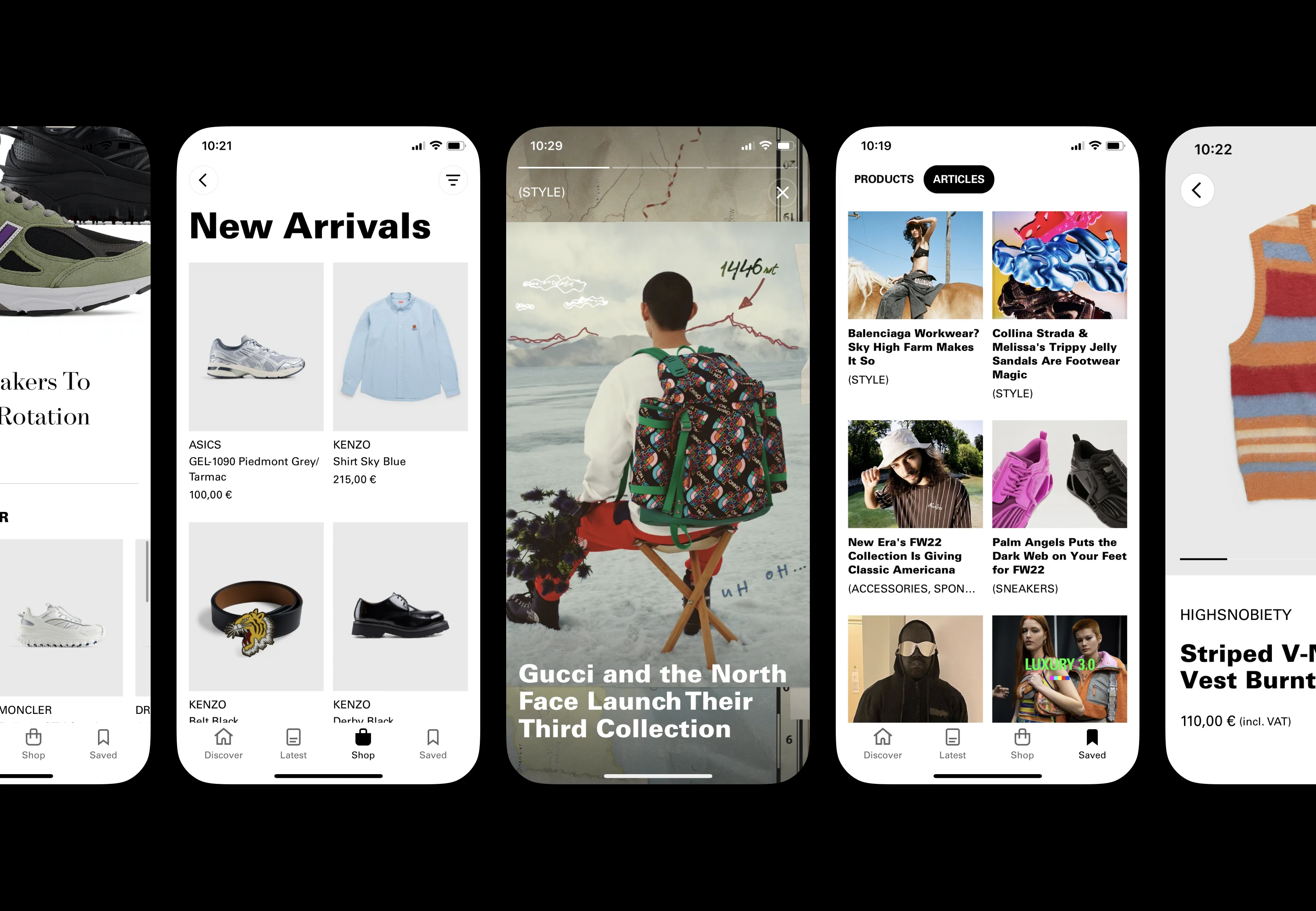 Highsnobiety editorial and shopping screens